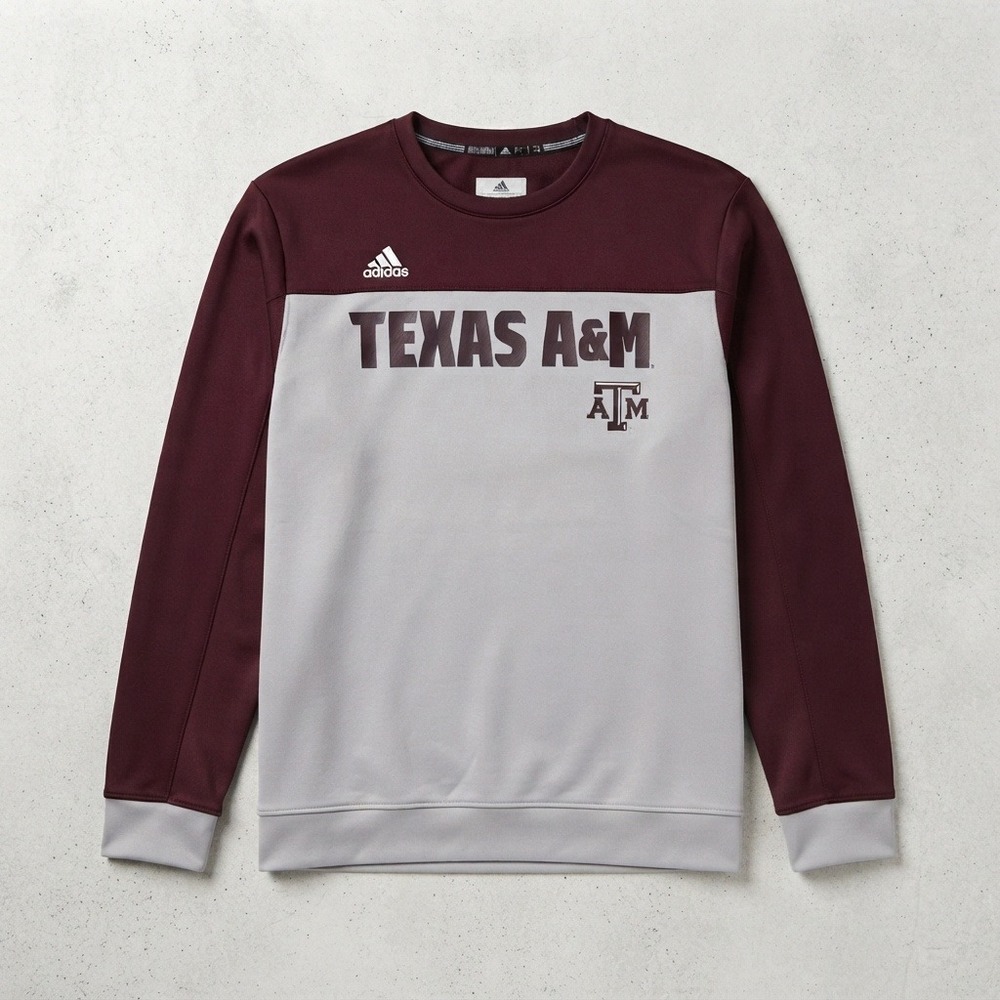 Adidas Texas A&M Climalite Crewneck Pullover Sweatshirt Maroon Grey Large